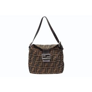 FENDI Mamma Bucket One Shoulder Hobo Bag Zucca Brown Canvas Leather